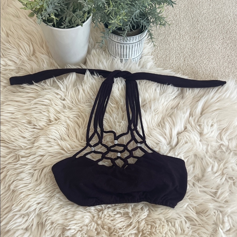 Dark Purple Festival Beach Night Out Halter Top Handmade Metal Embellishments
